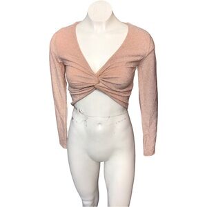 Wet Seal Pink Twist-Front Sparkly Crop Top